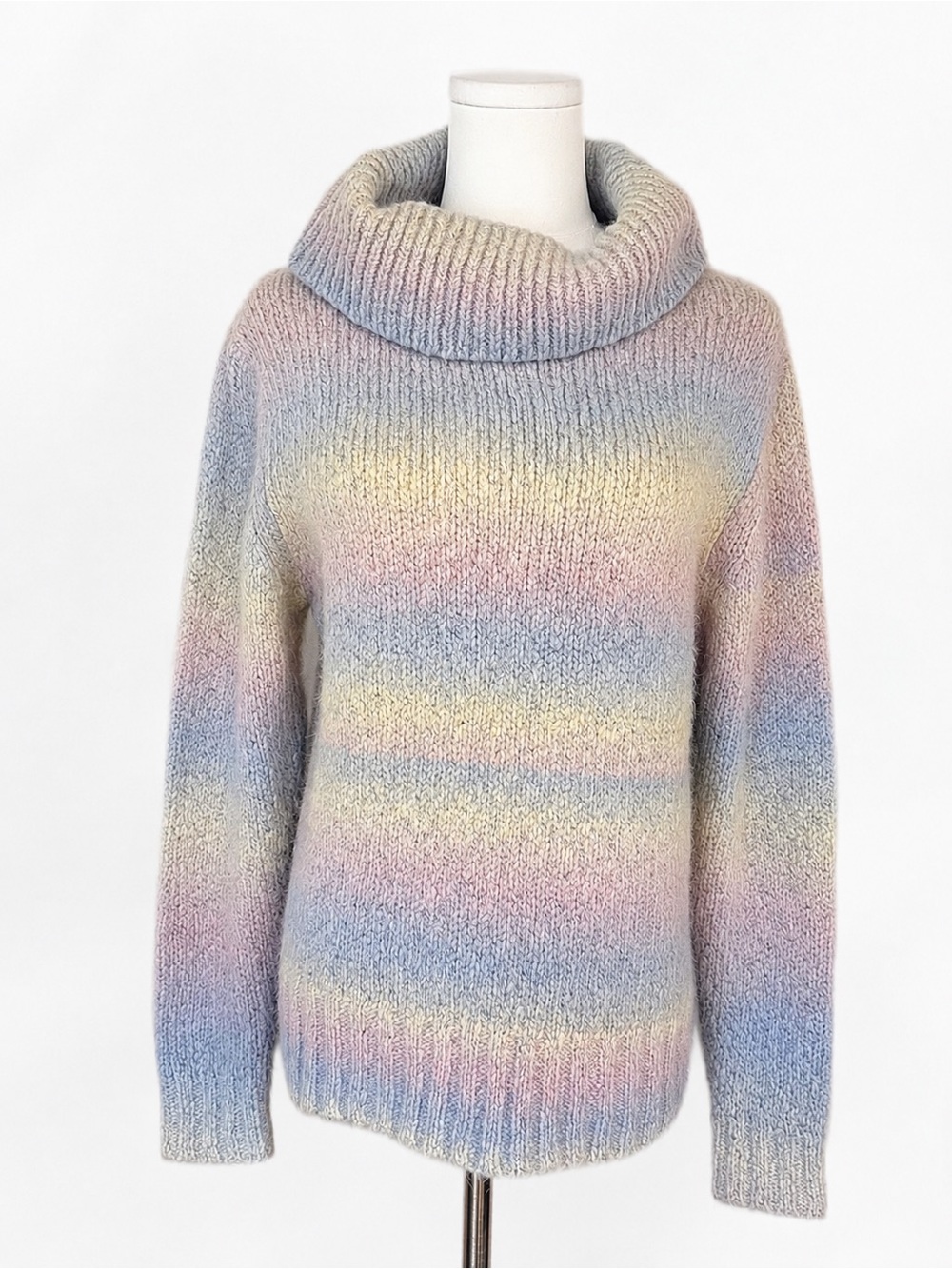 Woolrich Pastel Ombré Cowl Neck Sweater Medium Cozy Chunky Knit Soft Pullover